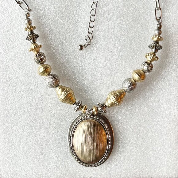 Chicos Gold-Tone & Silver-Tone Statement Necklace With Oval Pendant - Picture 2 of 10